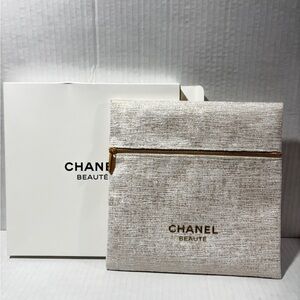 Chanel Beauté Metallic Gold and Cream Pouch